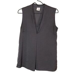 CAbi Small Veneer Top Iron Gray V Neck Sleeveless Top Blouse #3786